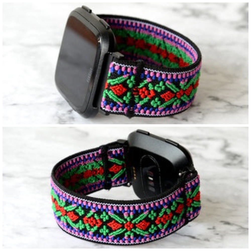 Fitbit Versa 2 Versa Lite Soft Nylon Fabric Green Floral Embroidered